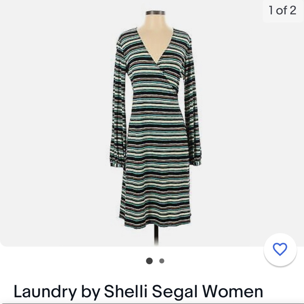 Laundry Shelli Segal Dress Size S Stripe Brown Knee Length Stretch